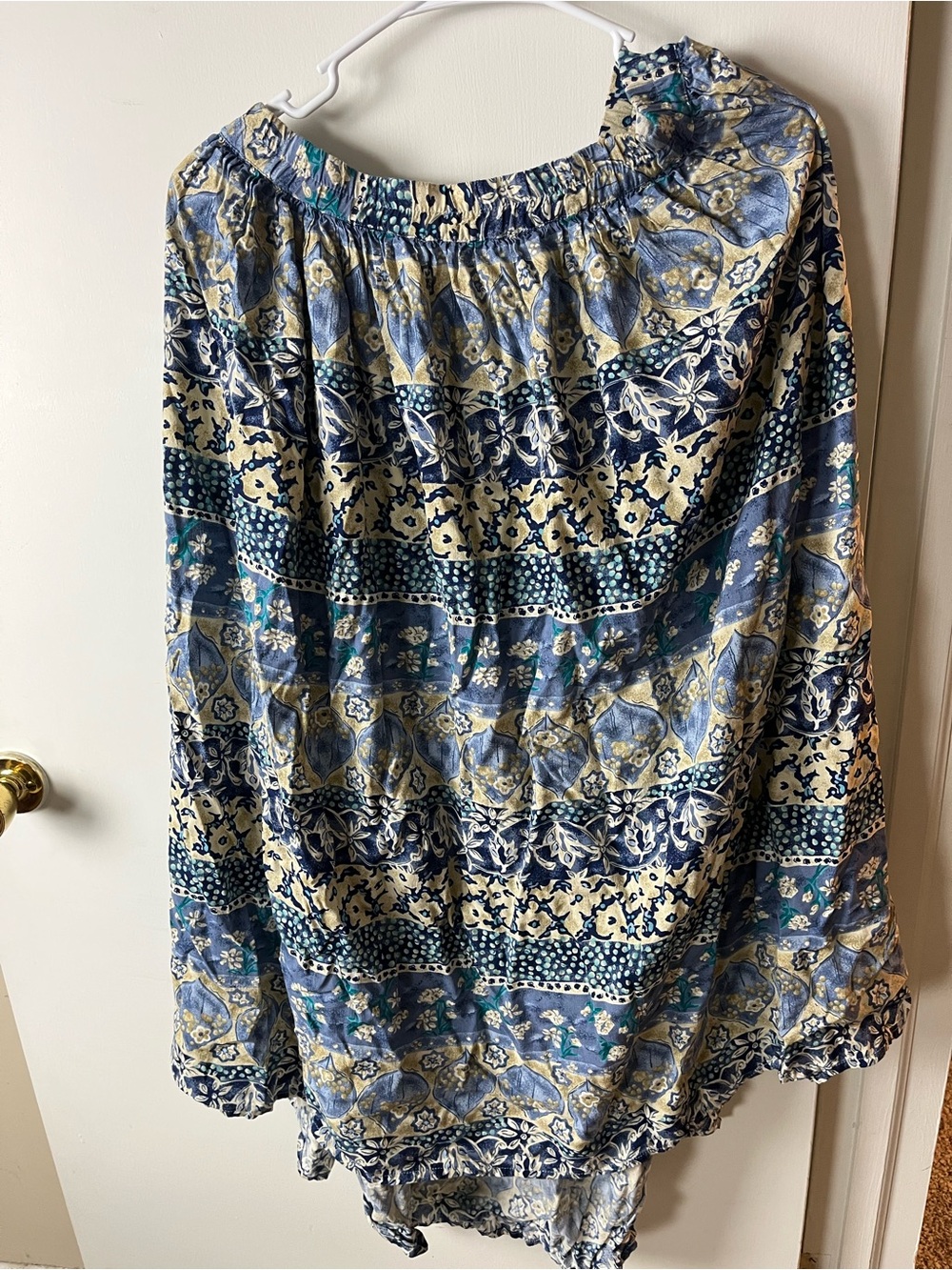 Printed Blue & Cream Boho A-Line Maxi Skirt
